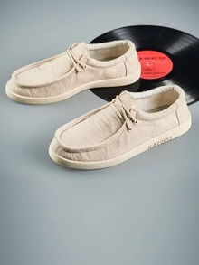 Giày lười thiết kế ren thoáng khí cho nam, Giày đi thuyền ngoài trời giải trí - Màu be - Xem 2