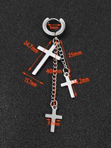 2入組不銹鋼三十字吊墜耳環耳朵骨扣飾,圓耳環適合男士男孩女士時尚首飾類 - 黑與白 - 查看 3