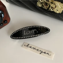 水鑽裝飾橢圓形髮夾 - 棕色 - 查看 3