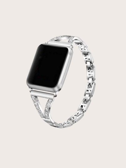 1pc Men Women Silver Stainless Steel Cubic Zirconia Detail Metal Bangle Rhinestone Diamond Wristband Glitzy Strap Band Compatible With Apple Watch Band 38mm 40mm 41mm 42mm 44mm 45mm 49mm Apple Watch Ultra Series 8 7 6 5 4 3 2 1 SE