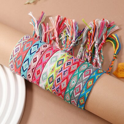 Set de 12 pulseras de la amistad con estilo bohemio y retro, tejidas a máquina y tejidas a mano, con estilo vintage de playa y vacaciones