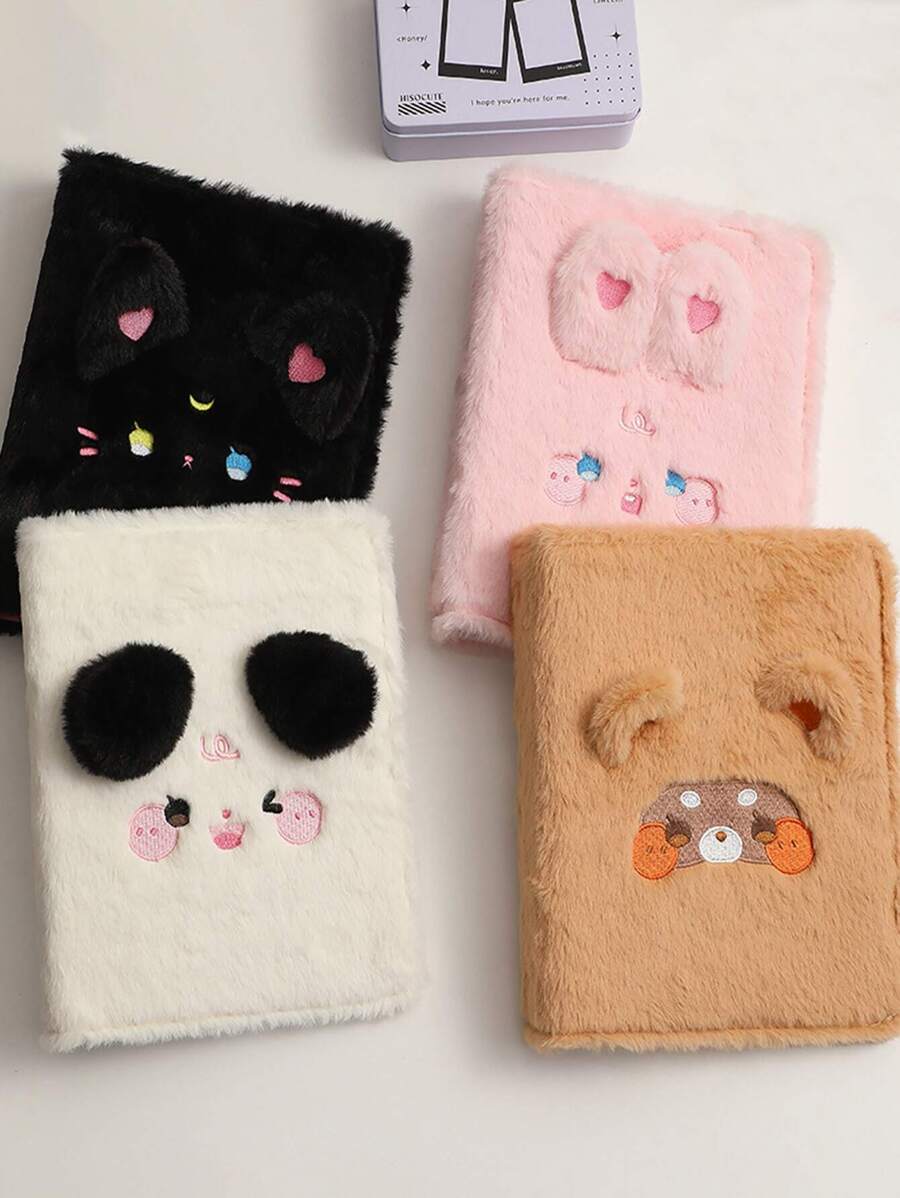 1pc Plush Dog Cover A5 Loose-leaf Binder Memo Book 4x6 Photo Album - Black - View 1