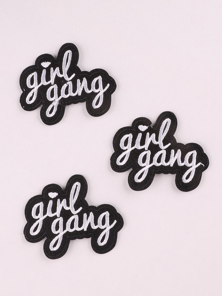 3 件字母刺绣熨烫补丁 - 黑與白 - 查看 1