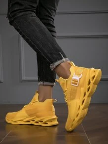 男士重底休閒運動鞋輕巧、舒適、時尚、簡單且透氣,情侶鞋款 - 黃色 - 查看 3