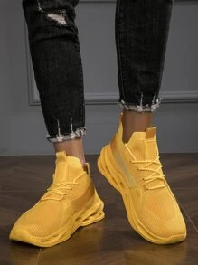 男士重底休閒運動鞋輕巧、舒適、時尚、簡單且透氣,情侶鞋款 - 黃色 - 查看 5