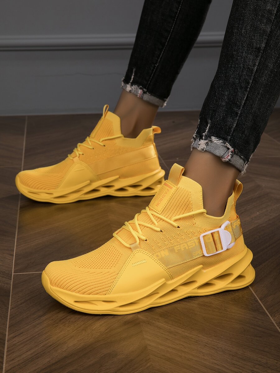 男士重底休閒運動鞋輕巧、舒適、時尚、簡單且透氣,情侶鞋款 - 黃色 - 查看 1