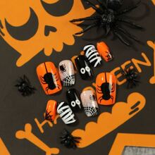 24pcs/set Halloween Spider Pattern Fake Nails With Jelly Glue & Nail File - Multicolor - View 2