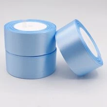 1 Rollo Cinta Sólida De Grosgrain De 22m, Cinta Decorativa De Satén, Cinta De Envoltura Floral, Cinta De Embalaje De Caja De Regalo De 4cm De Ancho - Celeste - Ver 4