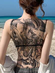 1入組字元圖案臨時紋身貼 - 黑色 - 查看 3