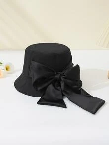 1 chiếc mũ xô nơ ruy băng dễ thương đa năng thời trang dành cho trang phục thường ngày - màu đen - Xem 2