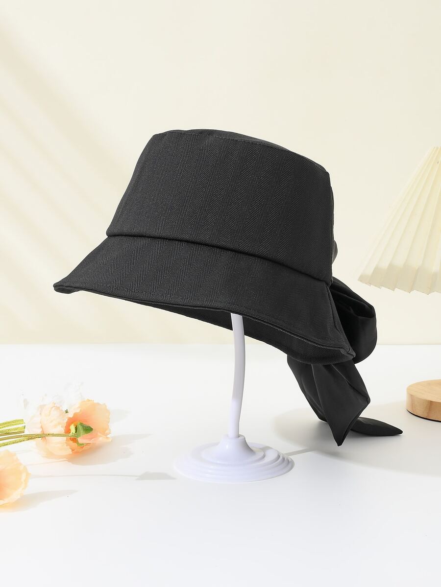 1 chiếc mũ xô nơ ruy băng dễ thương đa năng thời trang dành cho trang phục thường ngày - màu đen - Xem 1