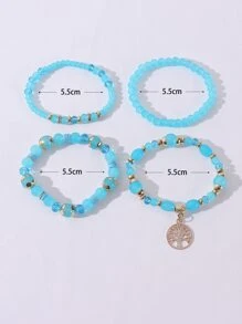 4入組波西米亞風格流行的手工串珠手鍊,帶有生命之樹吊墜,適合度假、派對和夜店 - 淺藍色 - 查看 6