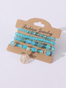 4入組波西米亞風格流行的手工串珠手鍊,帶有生命之樹吊墜,適合度假、派對和夜店 - 淺藍色 - 查看 7