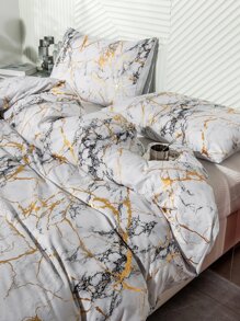 3pcs Fashionable Marble Pattern Gold Stamping Craft Polyester Fiber Duvet Cover Set For Home Bedroom - Multicolor - View 2