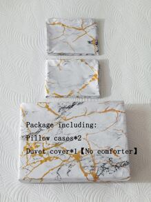 3pcs Fashionable Marble Pattern Gold Stamping Craft Polyester Fiber Duvet Cover Set For Home Bedroom - Multicolor - View 5