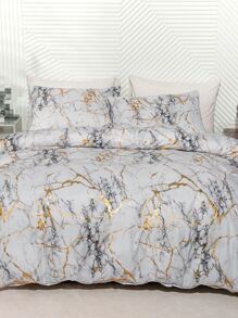 3pcs Fashionable Marble Pattern Gold Stamping Craft Polyester Fiber Duvet Cover Set For Home Bedroom - Multicolor - View 1