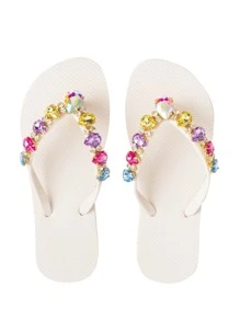 時尚人字拖適合女士,寶石裝飾拖鞋 - 白色 - 查看 1