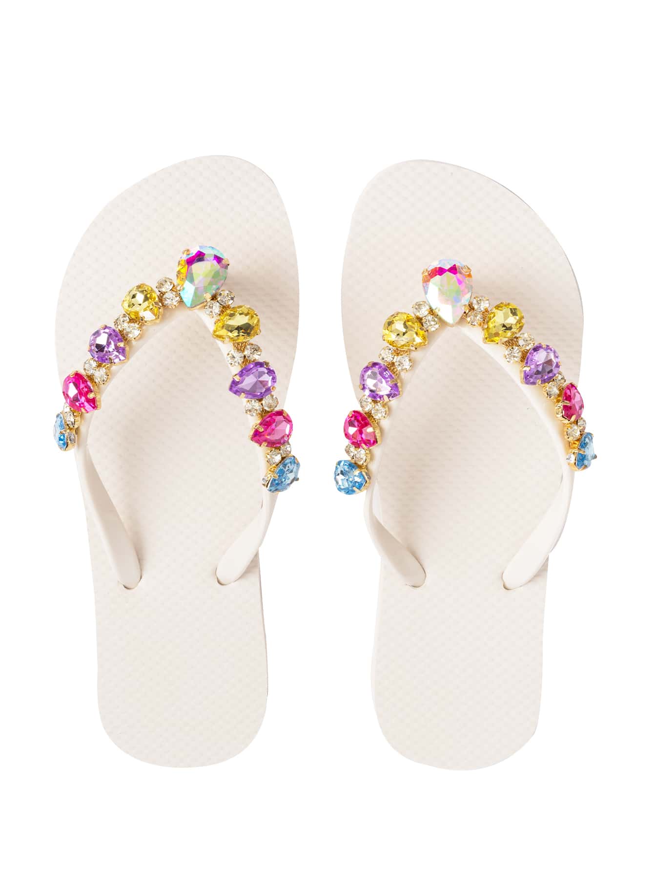 時尚人字拖適合女士,寶石裝飾拖鞋 - 白色 - 查看 1