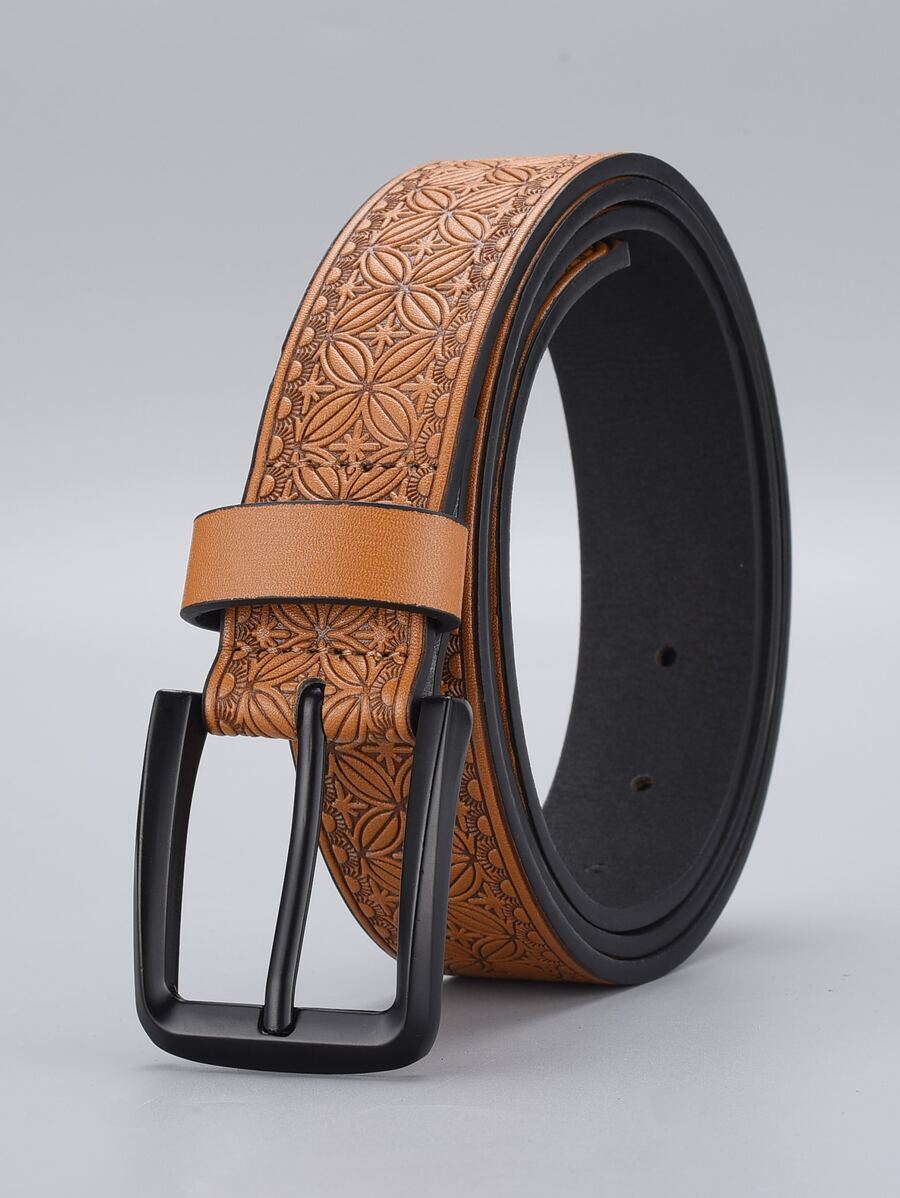 Thắt lưng nam khóa vuông nổi hình học - màu nâu - Xem 1