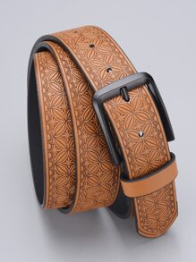 Thắt lưng nam khóa vuông nổi hình học - màu nâu - Xem 2