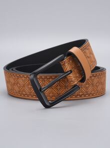 Thắt lưng nam khóa vuông nổi hình học - màu nâu - Xem 4