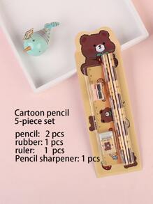 5 cái Bút chì Bộ Quà Văn Phòng Phẩm Bao gồm 2 Bút chì , 1 Cục tẩy , 1 Cái gọt bút chì , 1 Cái thước - Màu Khaki - Xem 1