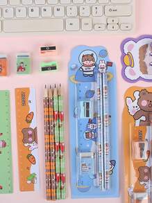 5 cái Bút chì Bộ Quà Văn Phòng Phẩm Bao gồm 2 Bút chì , 1 Cục tẩy , 1 Cái gọt bút chì , 1 Cái thước - Màu Khaki - Xem 3