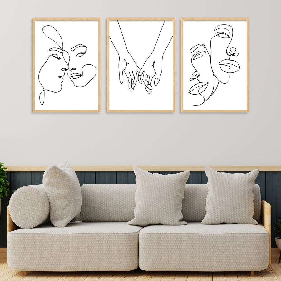 三幅抽象線條人物手繪無框現代簡約風格家居裝飾客廳、臥室、書房 - 黑與白 - 查看 1