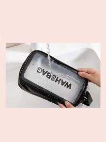 1 pezzo Borsa per cosmetici semplice e impermeabile, trasparente, portatile, per il viaggio, con scomparti per lo stoccaggio di cosmetici, adatta per vacanze al mare, bagno e camera da letto, con grande capacità