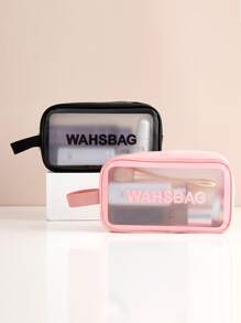 1 pezzo Borsa per cosmetici semplice e impermeabile, trasparente, portatile, per il viaggio, con scomparti per lo stoccaggio di cosmetici, adatta per vacanze al mare, bagno e camera da letto, con grande capacità