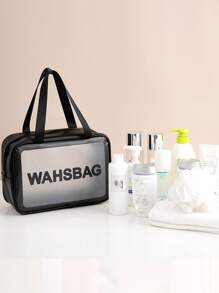 1 pezzo Borsa per cosmetici semplice e impermeabile, trasparente, portatile, per il viaggio, con scomparti per lo stoccaggio di cosmetici, adatta per vacanze al mare, bagno e camera da letto, con grande capacità