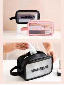 1 pezzo Borsa per cosmetici semplice e impermeabile, trasparente, portatile, per il viaggio, con scomparti per lo stoccaggio di cosmetici, adatta per vacanze al mare, bagno e camera da letto, con grande capacità