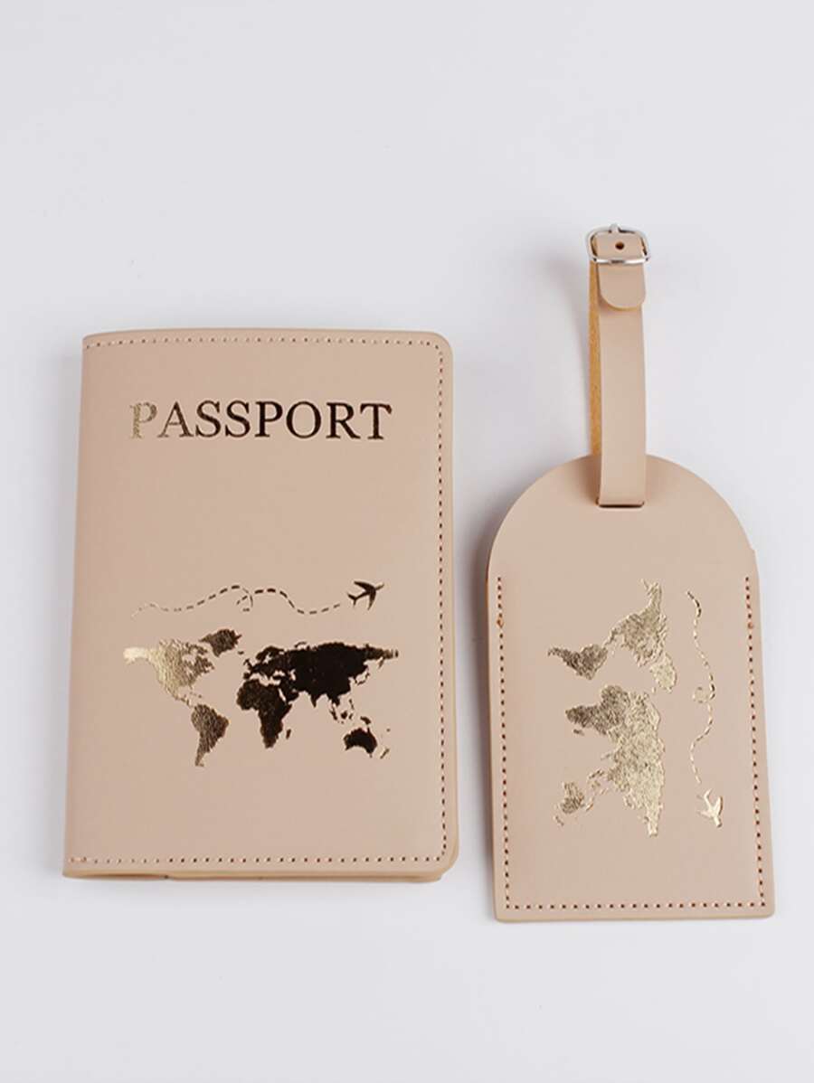 Fashionable Passport Holder Luggage Tag Travel Set For Honeymoon Travel Accessories Card Holder Suitcase Tag Name Tag Card Sleeve Hanging Tag Pendant For Holiday Vacation Travel Essentials Travel Organizer For Beach Summer Vacation Back To School Bag For School School Accessories School Stuff - Khaki - View 1