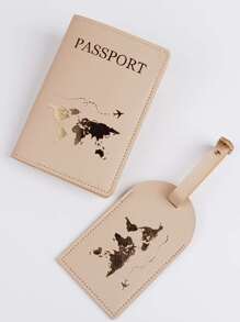 Fashionable Passport Holder Luggage Tag Travel Set For Honeymoon Travel Accessories Card Holder Suitcase Tag Name Tag Card Sleeve Hanging Tag Pendant For Holiday Vacation Travel Essentials Travel Organizer For Beach Summer Vacation Back To School Bag For School School Accessories School Stuff - Khaki - View 2