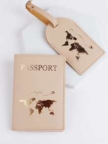 Fashionable Passport Holder Luggage Tag Travel Set For Honeymoon Travel Accessories Card Holder Suitcase Tag Name Tag Card Sleeve Hanging Tag Pendant For Holiday Vacation Travel Essentials Travel Organizer For Beach Summer Vacation Back To School Bag For School School Accessories School Stuff - Khaki - View 6