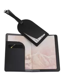 Ensemble de porte-passeport et étiquette de bagage mode pour les accessoires de voyage de lune de miel. Porte-cartes, étiquette de valise, étiquette d'identification, étui pour cartes, étiquette pendante pour les vacances, les vacances. Ensemble d'accessoires de voyage, essentiels de voyage, organisateur de voyage pour les vacances d'été, le retour à l'école, le sac d'école, les accessoires scolaires - Noir - Voir 3