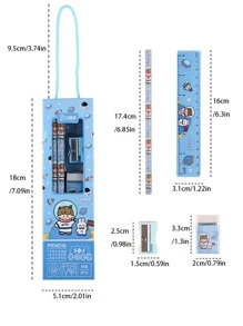 5入組鉛筆文具禮盒套裝包括2鉛筆,1橡皮,1卷筆刀,1尺 - 紫色 - 查看 2