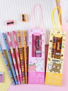 5入組鉛筆文具禮盒套裝包括2鉛筆,1橡皮,1卷筆刀,1尺 - 紫色 - 查看 3