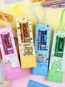 5入組鉛筆文具禮盒套裝包括2鉛筆,1橡皮,1卷筆刀,1尺 - 紫色 - 查看 7