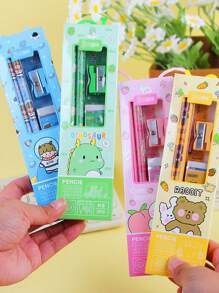 5入組鉛筆文具禮盒套裝包括2鉛筆,1橡皮,1卷筆刀,1尺 - 紫色 - 查看 6