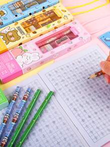 5入組鉛筆文具禮盒套裝包括2鉛筆,1橡皮,1卷筆刀,1尺 - 紫色 - 查看 4