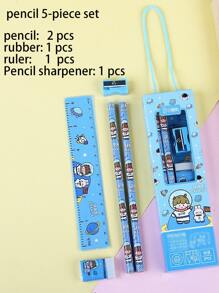 5入組鉛筆文具禮盒套裝包括2鉛筆,1橡皮,1卷筆刀,1尺 - 紫色 - 查看 11