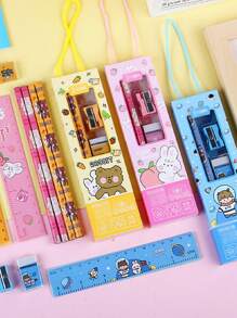 5入組鉛筆文具禮盒套裝包括2鉛筆,1橡皮,1卷筆刀,1尺 - 紫色 - 查看 8