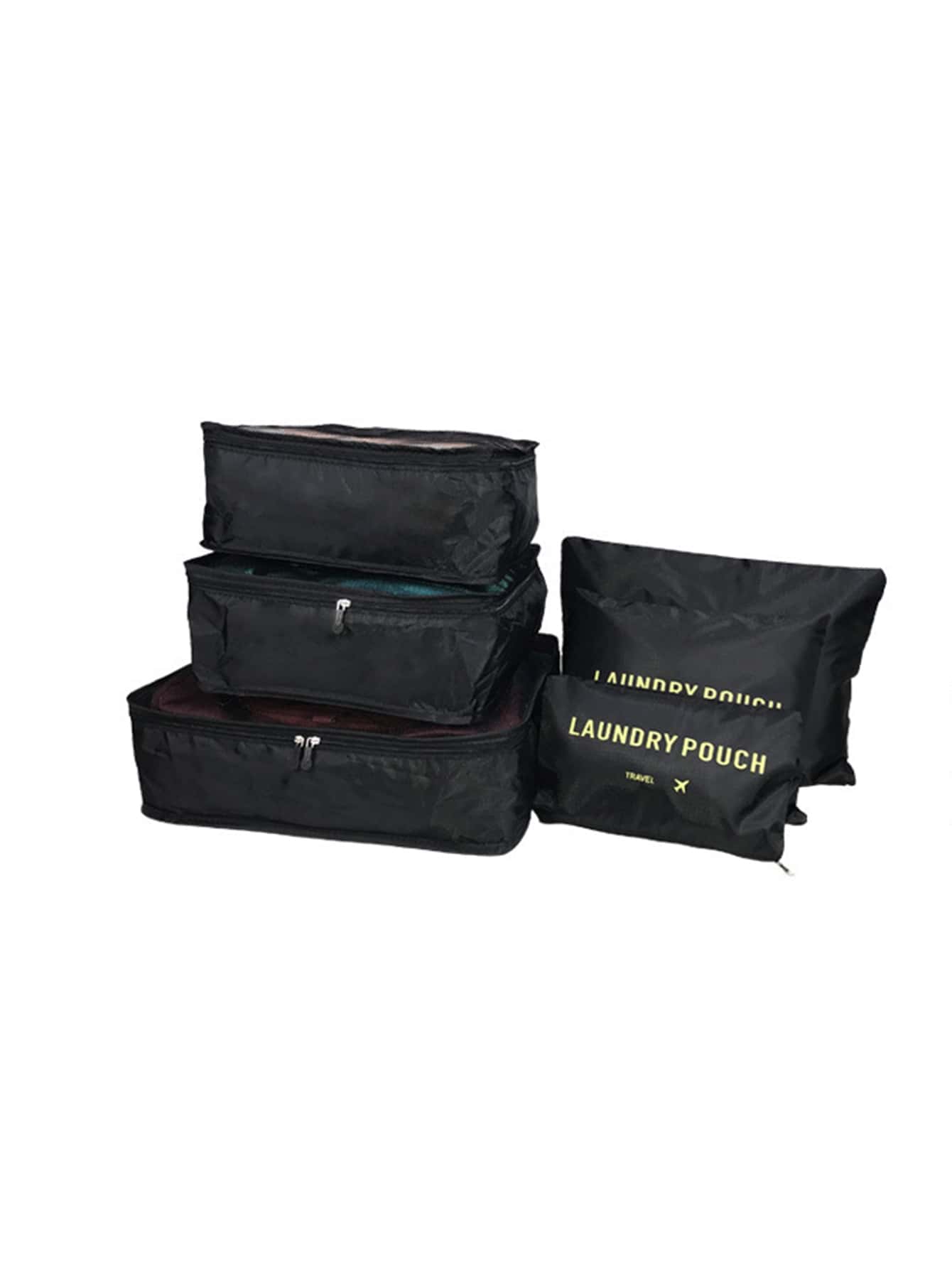 6 Cái/bộ Thư Đồ Họa Túi Đóng Gói Du Lịch, Polyester Hiện Đại Đóng Gói Hành Lý Tổ Chức Cho Phụ Kiện Du Lịch - màu đen - Xem 1