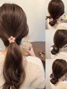 6个装花朵装饰发圈可爱蝴蝶结马尾辫发圈发绳发圈发饰发绳弹力发带 - 彩色 - 查看 2