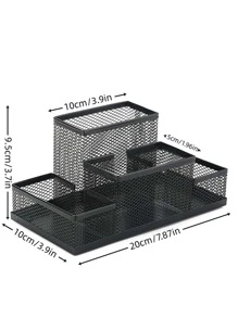 1入組桌面收納盒帶4格,鐵藝術黑色顏色桌子收納適用於文具和鋼筆 - 黑色 - 查看 3