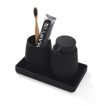 5pcs Solid Color Cleaning Brush & Lotion Dispenser & Toothbrush Cup - Black - View 6