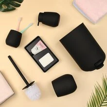 5pcs Solid Color Cleaning Brush & Lotion Dispenser & Toothbrush Cup - Black - View 3