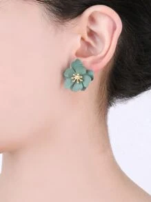 1對甜美浪漫橄欖綠花朵形狀鄉村風格耳環適合女士度假、約會、日常通勤服裝 - 橄欖綠 - 查看 6
