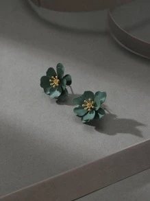 1對甜美浪漫橄欖綠花朵形狀鄉村風格耳環適合女士度假、約會、日常通勤服裝 - 橄欖綠 - 查看 3